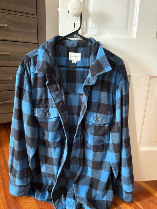 American Eagle Outfitters Jackets & Blazers - American Eagle Blue  and Black Buffalo Check Fleece Shacket